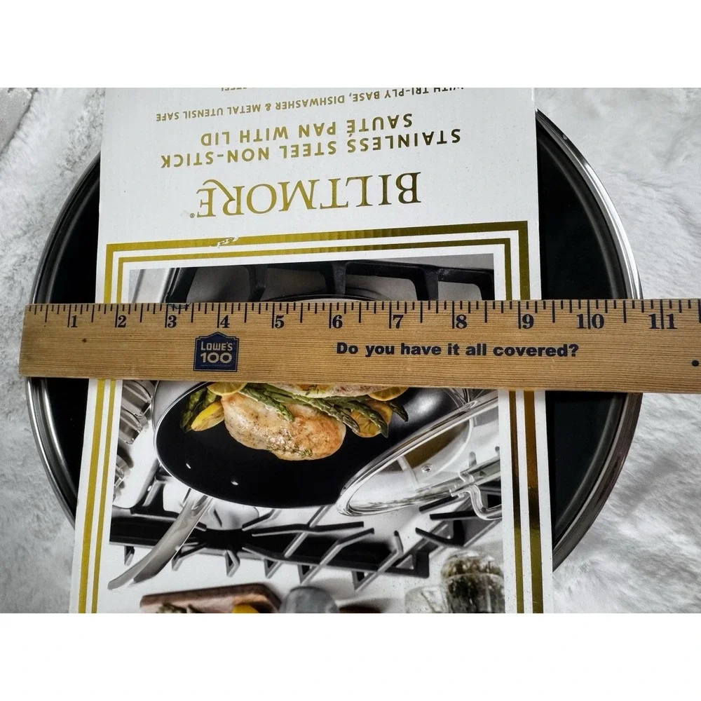 New Biltmore Stainless‎ Steel Non-Stick Saute Pan With Lid 5 Qt Tri-Ply Base
